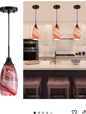 Red Swirl Glass Pendant Light - Unbranded Modern Hanging Fixture